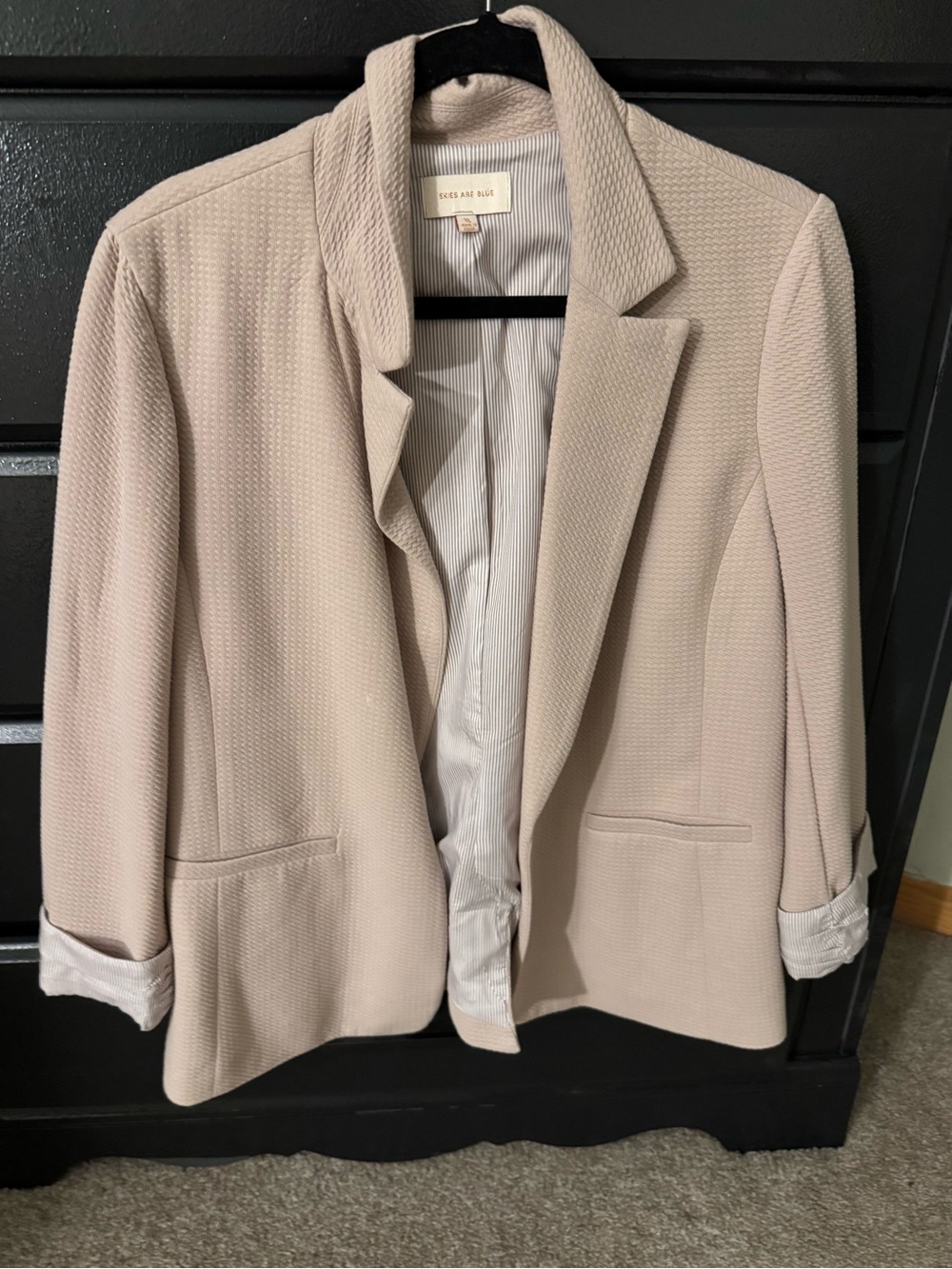 Skies are Blue Beige Textured Open Blazer